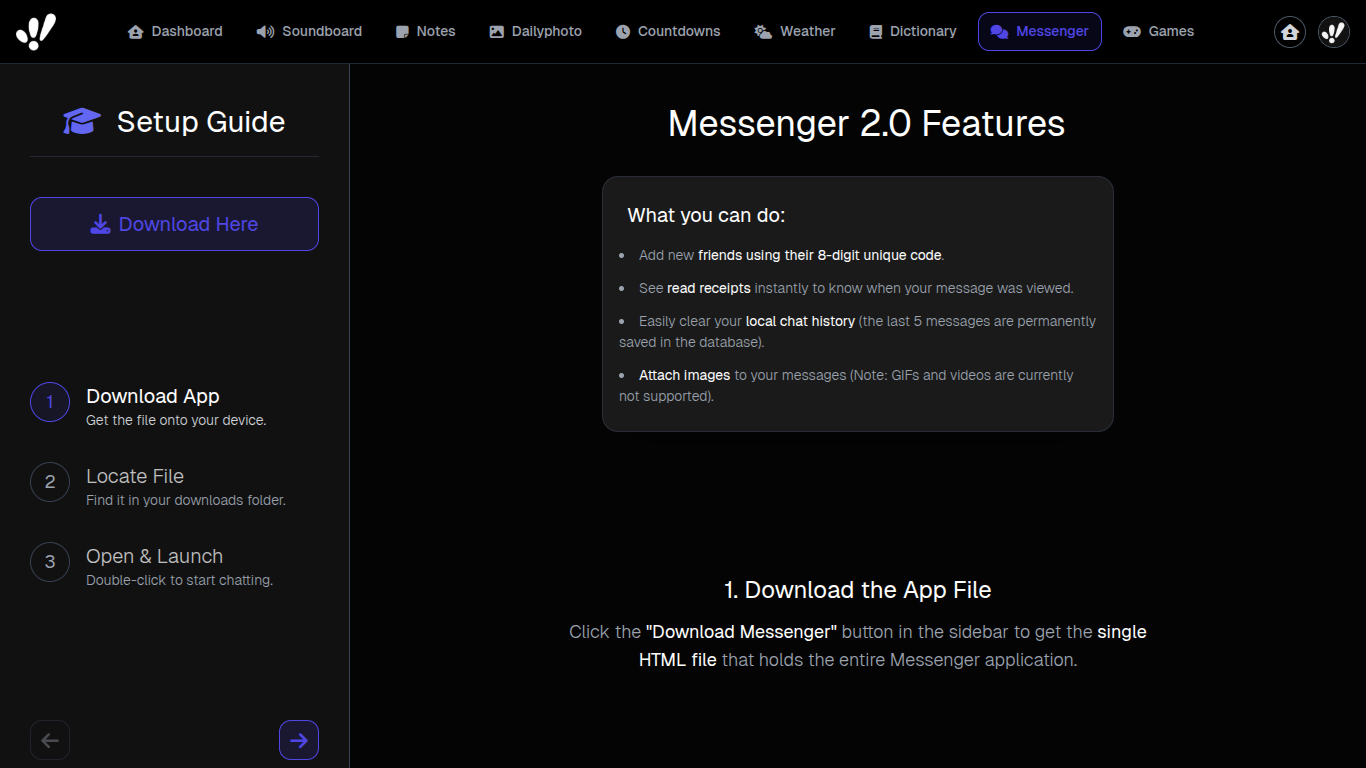 Screenshot of logged-in/messenger-tutorial.html