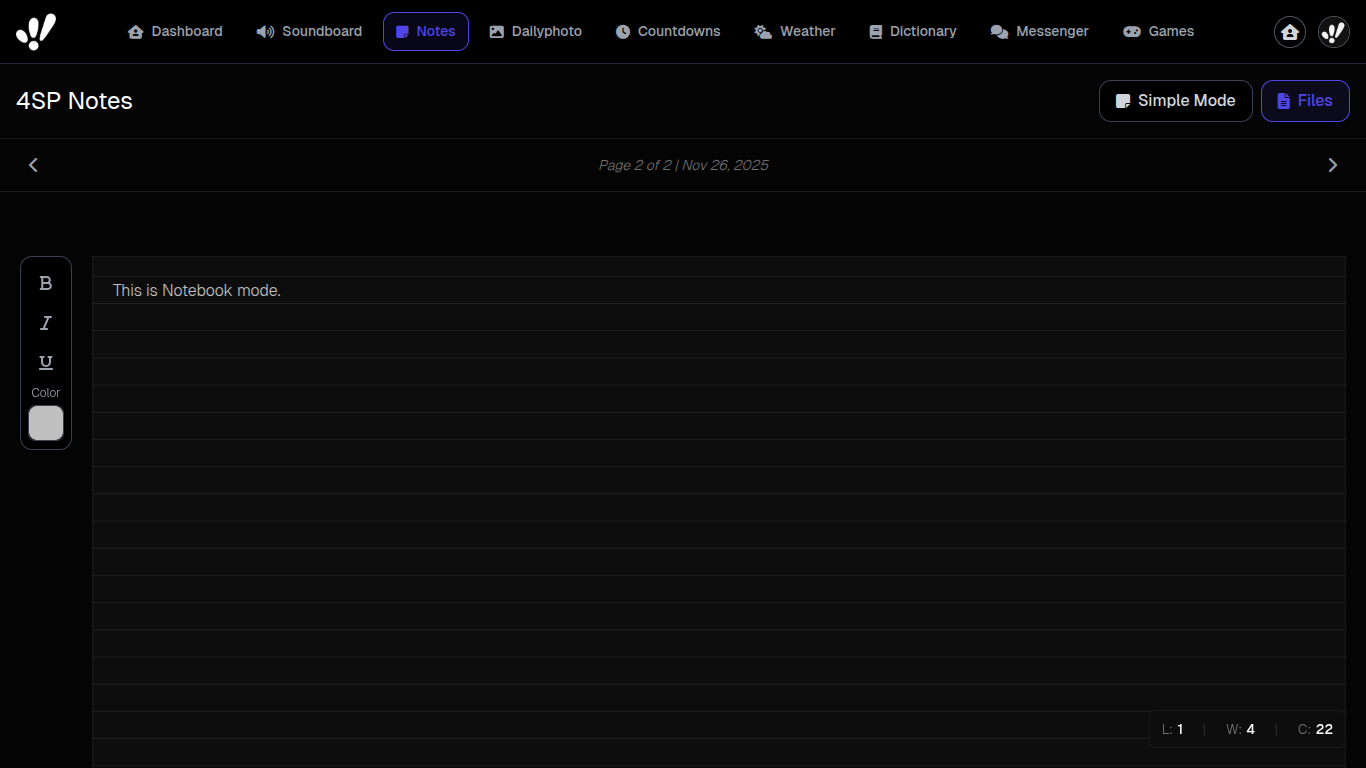 Screenshot of logged-in/notes.html